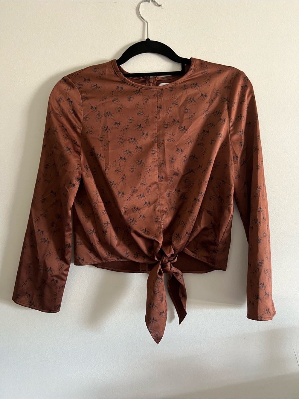 25) OAK + FORT Rust Floral Tie-Front Long Sleeve Top size XS